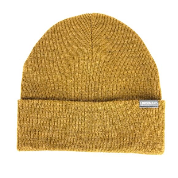 Larsson & Co Recycled Polyester Blend Winter Beanie Foldover Logo Brown - Picture 1 of 8